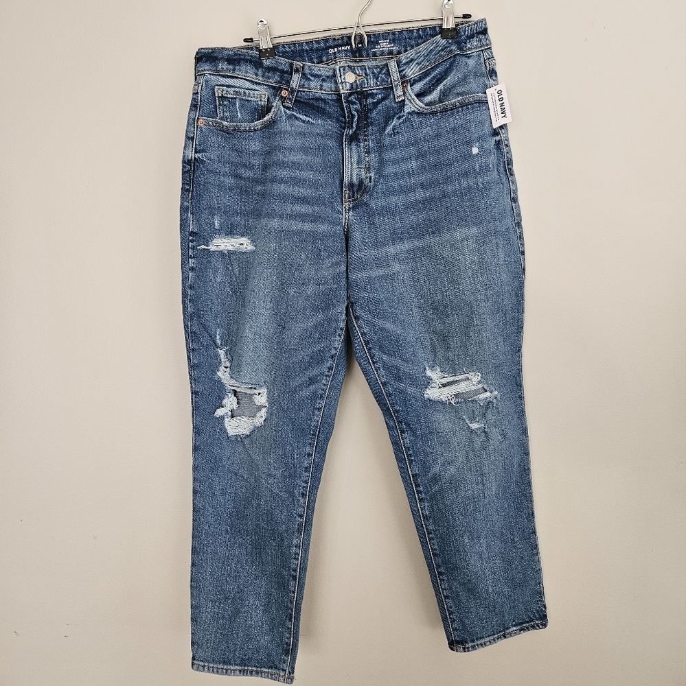 NWT Old Navy Womens High Rise Curvy OG Straight Jeans Size 14 Distressed